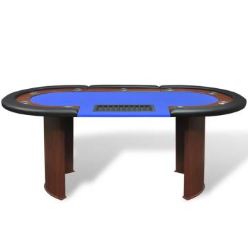 10-Player Poker Table with Dealer Area & Chip Tray - Blue