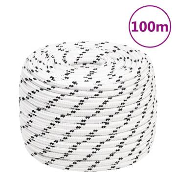 Braided Boat Rope White 12mm x 100m - Durable Polyester