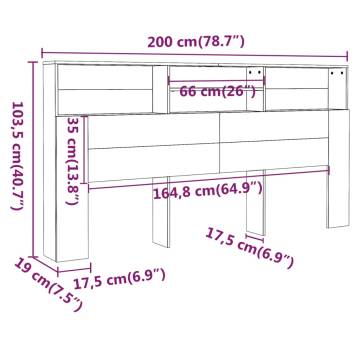 Stylish Concrete Grey Headboard Cabinet - 200x19x103.5 cm