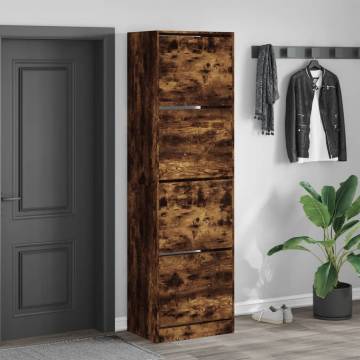 Shoe Cabinet with 4 Flip-Drawers - Smoked Oak | HipoMarket