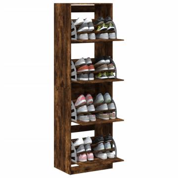 Shoe Cabinet with 4 Flip-Drawers - Smoked Oak | HipoMarket