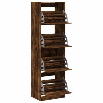 Shoe Cabinet with 4 Flip-Drawers - Smoked Oak | HipoMarket