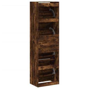 Shoe Cabinet with 4 Flip-Drawers - Smoked Oak | HipoMarket