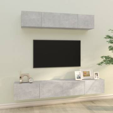 4 Piece Concrete Grey TV Cabinet Set | Stylish & Sturdy Design