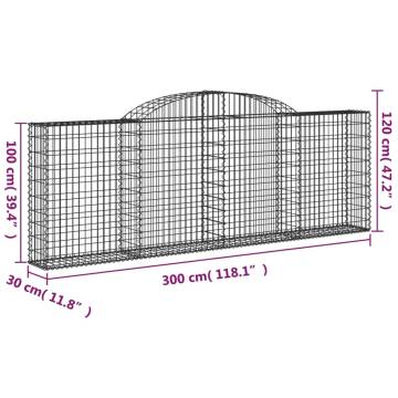 Arched Gabion Baskets - 5 pcs 300x30x100/120 cm - Galvanised Iron