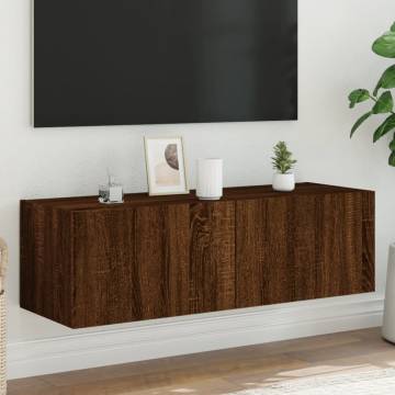 TV Wall Cabinet with LED Lights - Brown Oak | Hipomarket