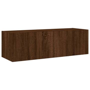 TV Wall Cabinet with LED Lights - Brown Oak | Hipomarket