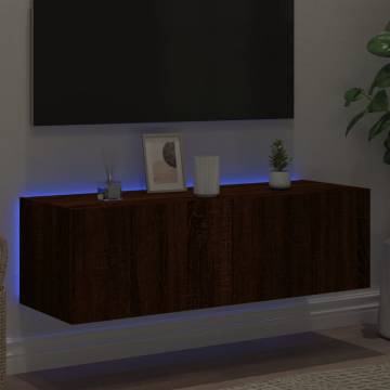 TV Wall Cabinet with LED Lights - Brown Oak | Hipomarket