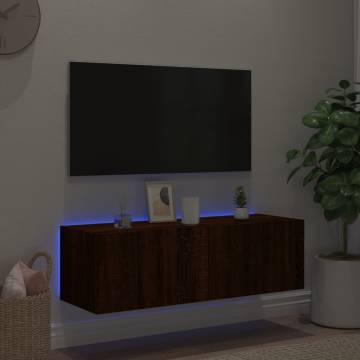 TV Wall Cabinet with LED Lights - Brown Oak | Hipomarket