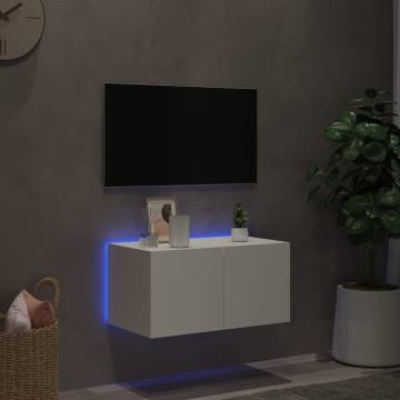 TV Wall Cabinet with LED Lights - White 60x35x31 cm