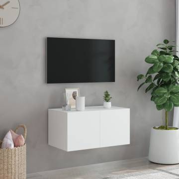 TV Wall Cabinet with LED Lights - White 60x35x31 cm