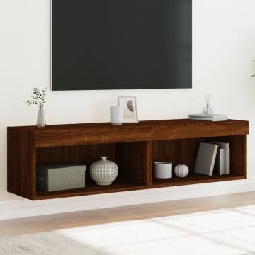 Stylish Brown Oak TV Cabinets with LED Lights - 2 pcs