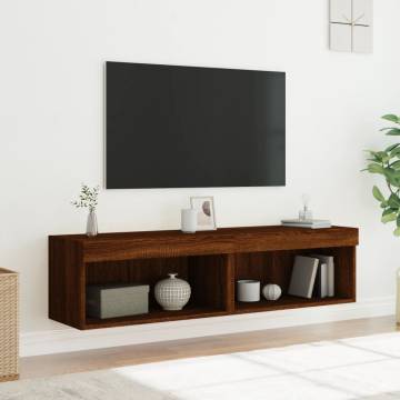 Stylish Brown Oak TV Cabinets with LED Lights - 2 pcs