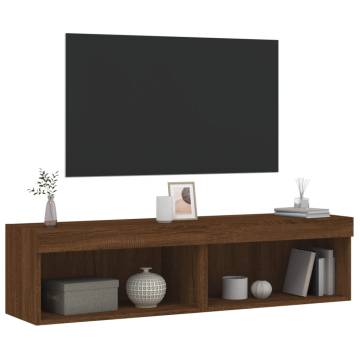 Stylish Brown Oak TV Cabinets with LED Lights - 2 pcs