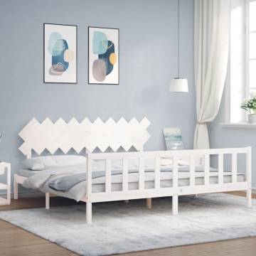 White Bed Frame with Headboard - Solid Wood 200x200 cm