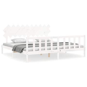 White Bed Frame with Headboard - Solid Wood 200x200 cm