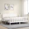 White Bed Frame with Headboard - Solid Wood 200x200 cm