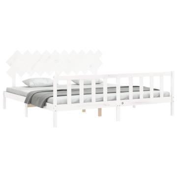 White Bed Frame with Headboard - Solid Wood 200x200 cm