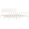 White Bed Frame with Headboard - Solid Wood 200x200 cm