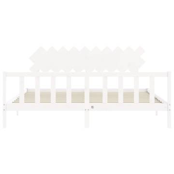 White Bed Frame with Headboard - Solid Wood 200x200 cm