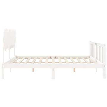 White Bed Frame with Headboard - Solid Wood 200x200 cm