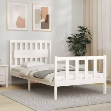 White Solid Wood Bed Frame with Headboard 100x200 cm