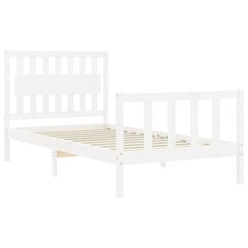 White Solid Wood Bed Frame with Headboard 100x200 cm