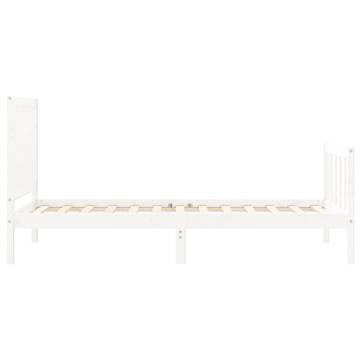 White Solid Wood Bed Frame with Headboard 100x200 cm