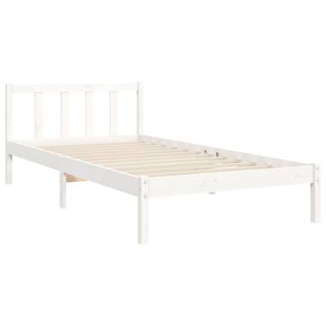 White Solid Wood Bed Frame with Headboard 100x200 cm