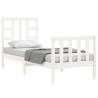 White Small Single Bed Frame with Headboard - Solid Wood