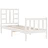 White Small Single Bed Frame with Headboard - Solid Wood