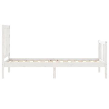 White Small Single Bed Frame with Headboard - Solid Wood