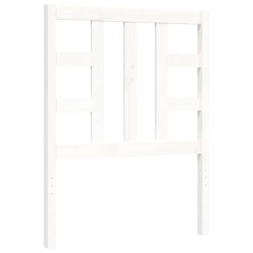 White Small Single Bed Frame with Headboard - Solid Wood