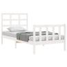 Solid Pine Wood Bed Frame with Headboard - Small Single White