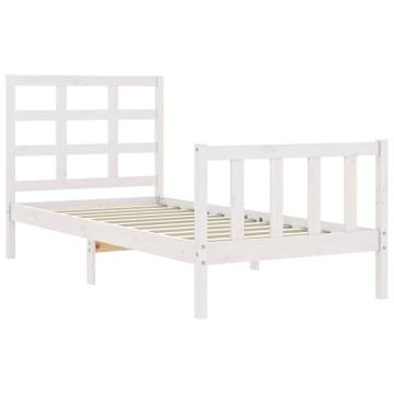 Solid Pine Wood Bed Frame with Headboard - Small Single White