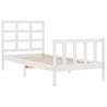 Solid Pine Wood Bed Frame with Headboard - Small Single White