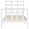 Solid Pine Wood Bed Frame with Headboard - Small Single White