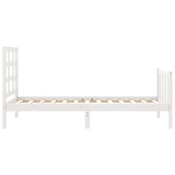 Solid Pine Wood Bed Frame with Headboard - Small Single White