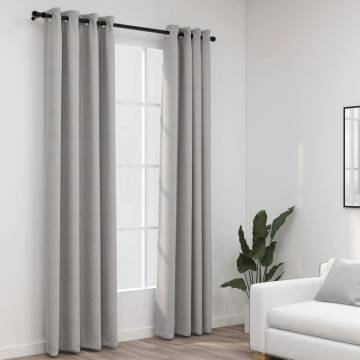 Linen-Look Blackout Curtains - Grey Grommet 2pcs 140x245cm