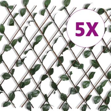 Willow Trellis Fence with Artificial Leaves - 180x90 cm - 5 pcs