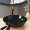 Bathroom Sink with Tap and Push Drain Black Tempered Glass Basin colour black Tap gold tap 