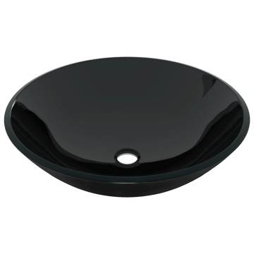 Stylish Black Tempered Glass Bathroom Sink with Tap & Drain