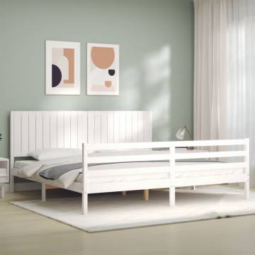 White Bed Frame with Headboard | Solid Wood 200x200 cm