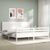 White Bed Frame with Headboard | Solid Wood 200x200 cm