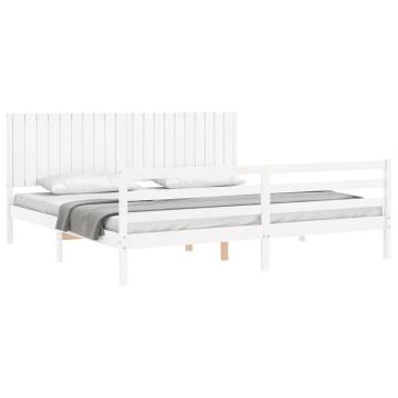 White Bed Frame with Headboard | Solid Wood 200x200 cm