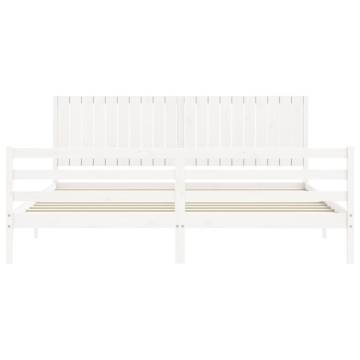 White Bed Frame with Headboard | Solid Wood 200x200 cm