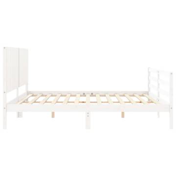 White Bed Frame with Headboard | Solid Wood 200x200 cm