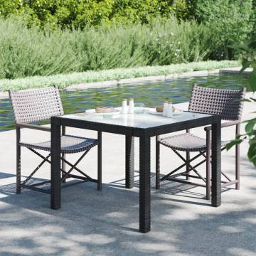 Garden Table 90x90cm - Tempered Glass & Poly Rattan - Black