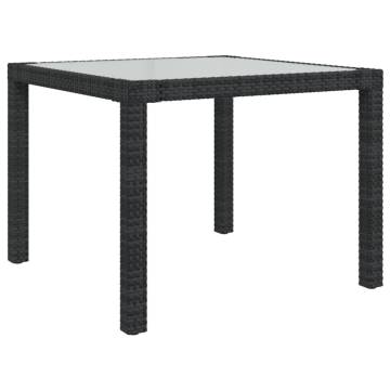 Garden Table 90x90cm - Tempered Glass & Poly Rattan - Black