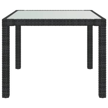 Garden Table 90x90cm - Tempered Glass & Poly Rattan - Black